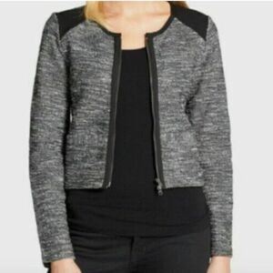Eileen Fisher Cardigan Zip Front Jacket 2X Black Tweed Stretch Top
